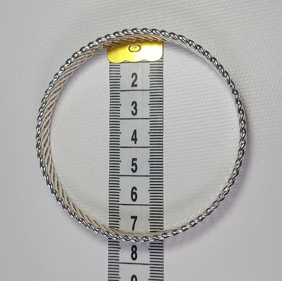 Silver Tone Woven Braid Small Bangle Bracelet - Picture 6 of 6